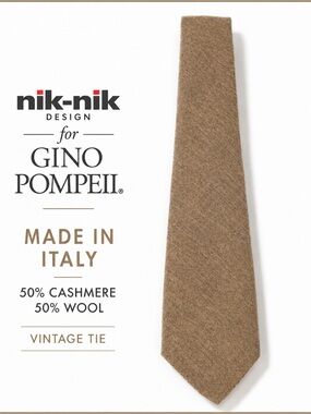 Vintage Gino Pompeii Cashmere Wool Tie Made in Italy Camel Necktie